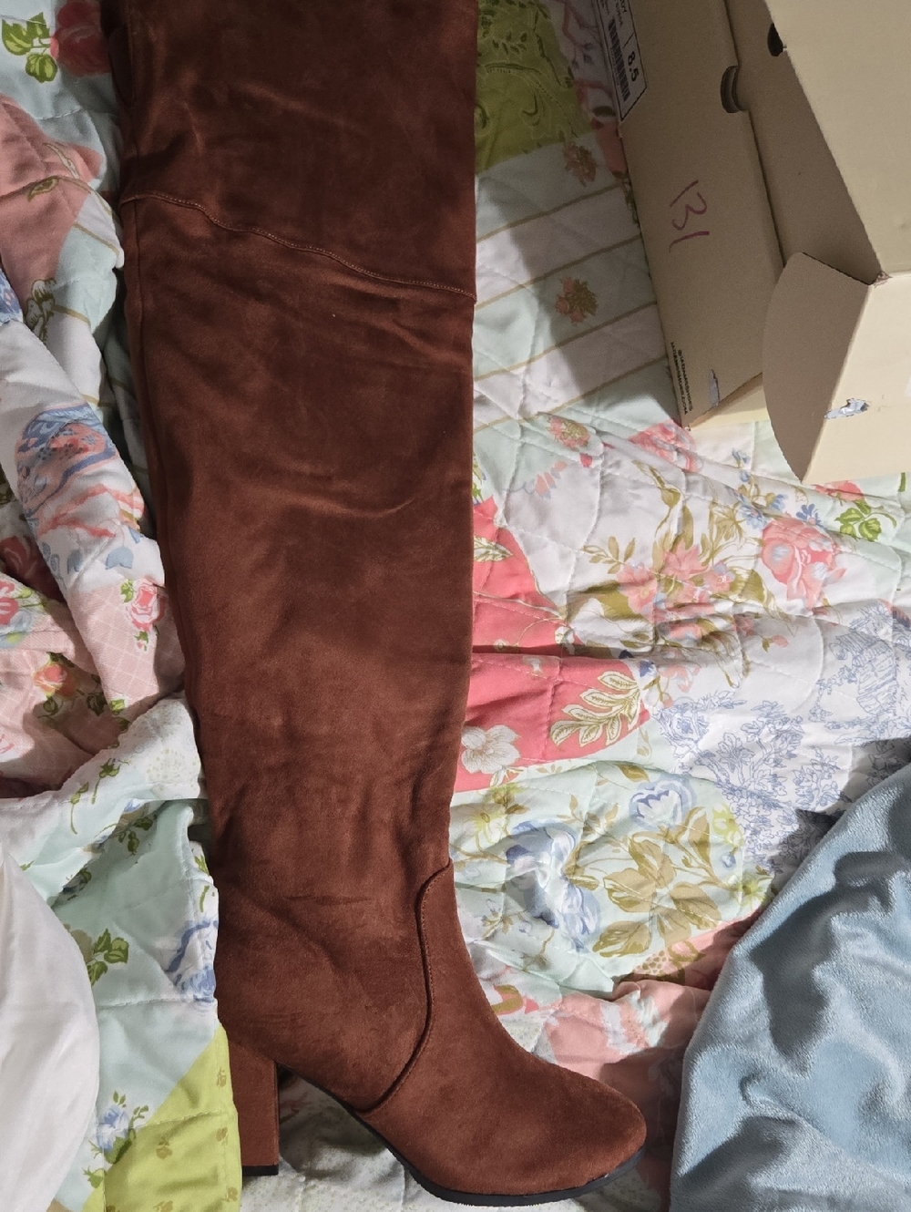 Brown Suede Over-the-Knee Block Heel Boot